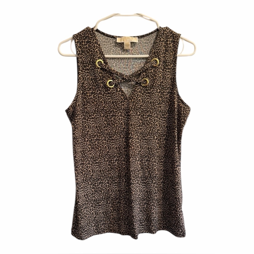 Michael Kors Leopard Print Tank Top with Gold Accents